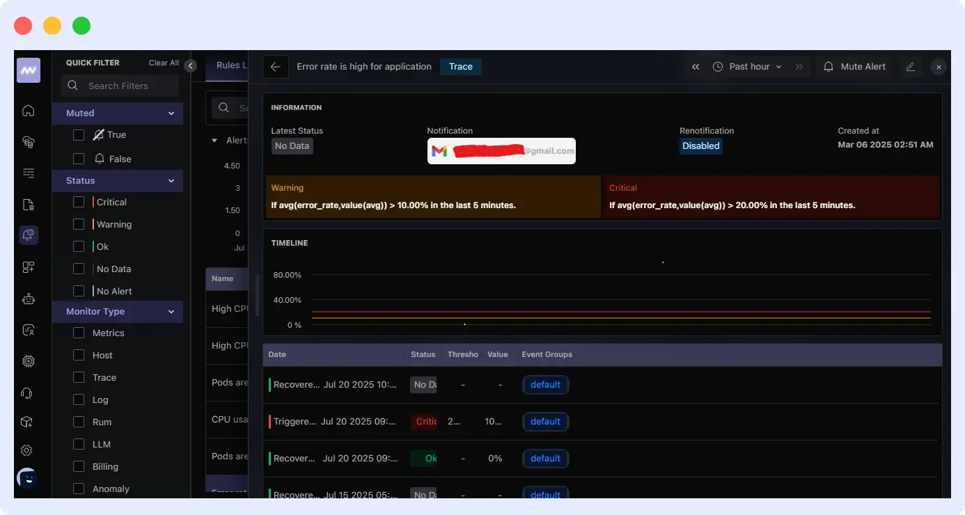 Middleware detects error patterns, filters the most critical ones, and then sends