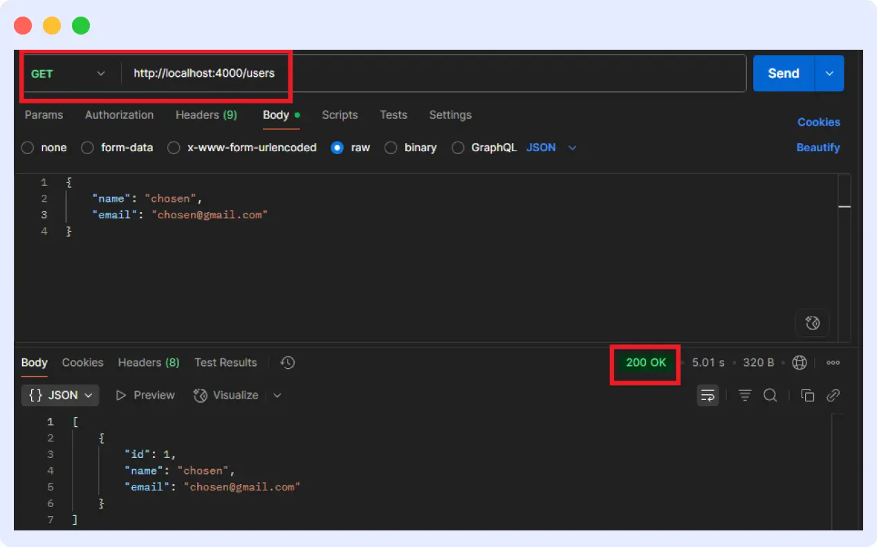 Testing Node.js API endpoints using Postman